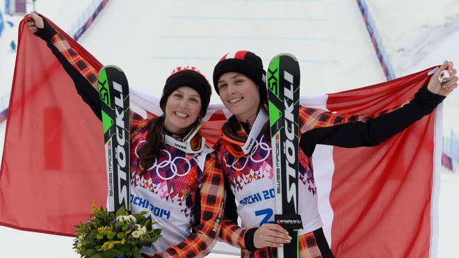Marielle Thompson (right) & Kelsey Serwa at Sochi 2014