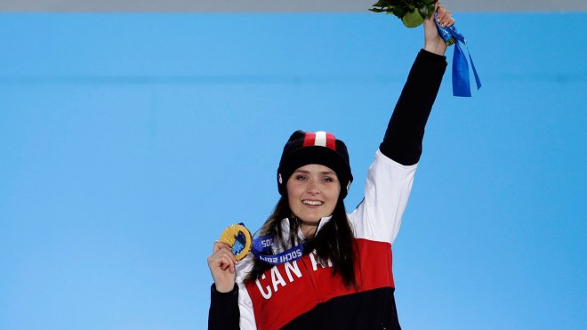 Marielle Thompson at her gold medal ceremony in Sochi.