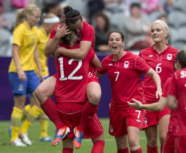 Christine Sinclair; Melissa Tancredi; Rhian Wilkinson; Kaylyn Kyle Photo du CP par Frank Gunn