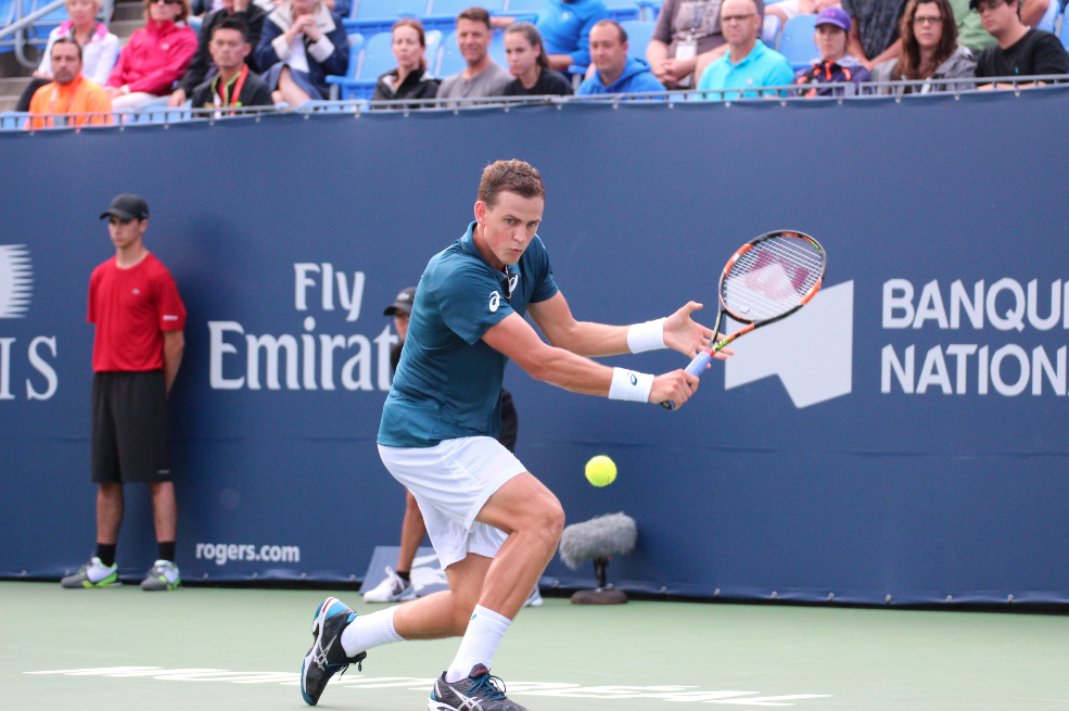 Pospisil en action en première ronde de la Coupe Rogers, le 11 août 2015. PHOTO COC