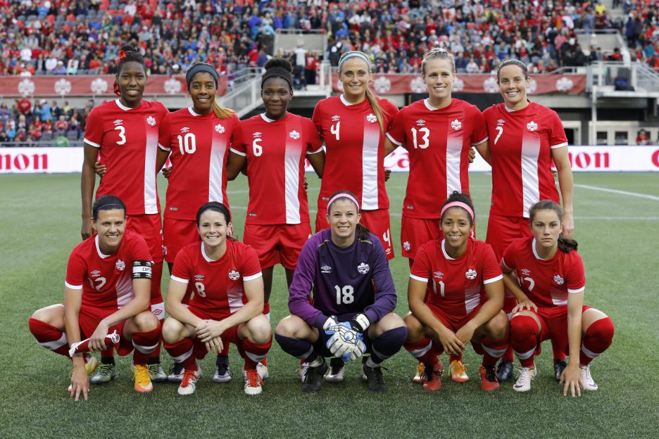 Le XI partant d'Équipe Canada au match international amical contre le Brésil à Ottawa, le 7 juin 2016. (Greg Kolz)