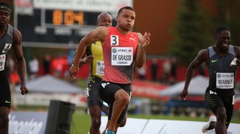 Andre DeGrasse cours lors des Essais olympiques canadiens d'athlétisme le 9 juillet 2016.