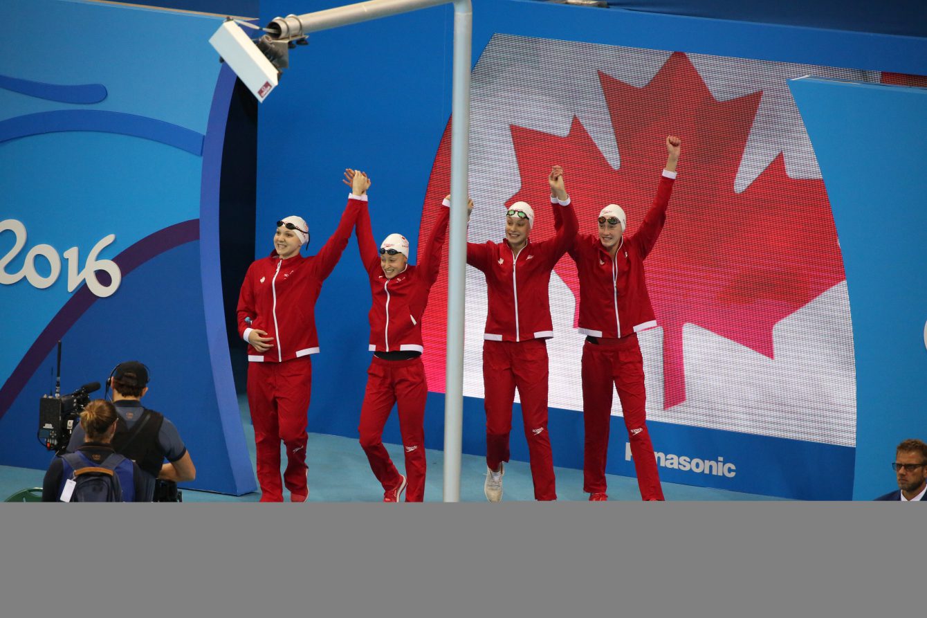 Le relais féminin 4x200 m en bronze aux Jeux olympiques de Rio, le 10 août 2016.