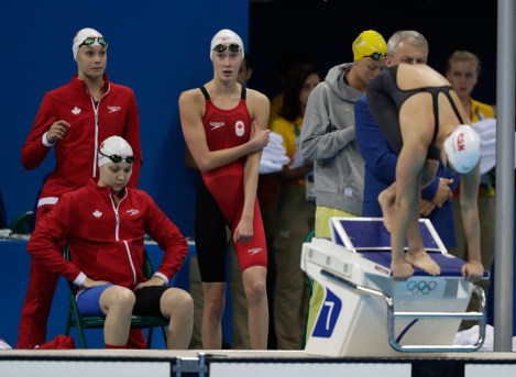 Equipe Canada - natation - Katerine Savard -Taylor Ruck - Brittany MacLean et Penny Oleksiak - Rio 2016 e relais féminin 4x200 m en bronze aux Jeux olympiques de Rio, le 10 août 2016. (COC / Steve Boudreau)