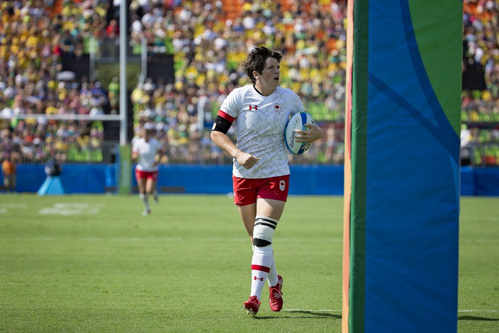 L'équipe féminine de Rugby gagne contre le Japon lors de son premier match olympique le 6 août 2016 à Rio de Janeiro. (Photo: Paige Stewart pour Rugby Canada)