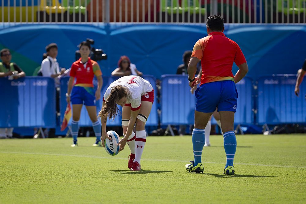 L'équipe féminine de Rugby gagne contre le Japon lors de son premier match olympique le 6 août 2016 à Rio de Janeiro. (Photo: Paige Stewart pour Rugby Canada)