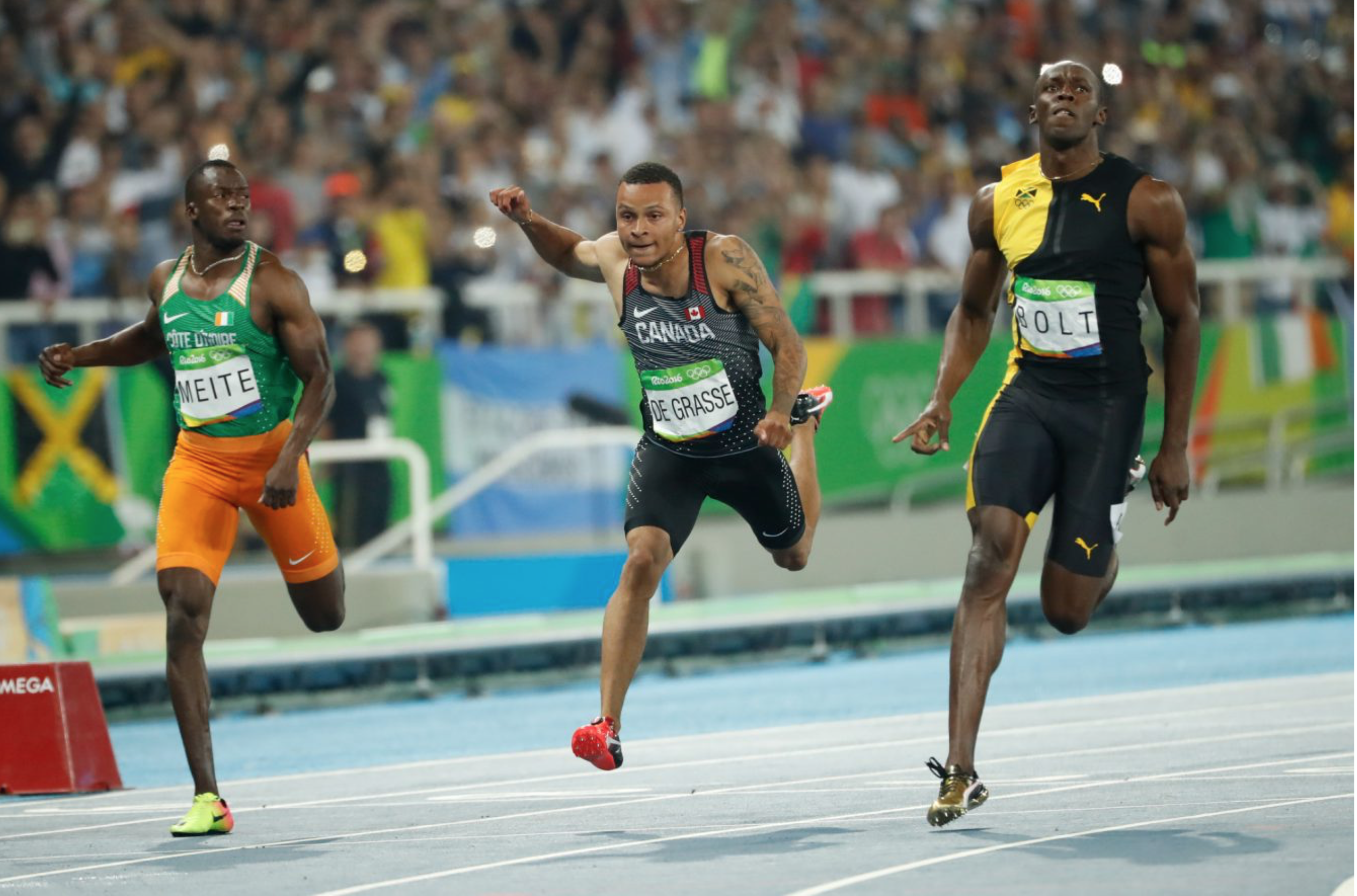 Andre De Grasse a pris le 3e rang du 100 m aux Jeux olympiques de Rio, le 14 août 2016.