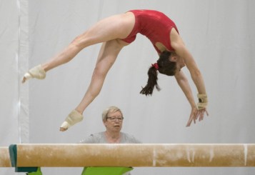 Equipe Canada - gymnastique - Isabele Onyshko - Rio 2016 Isabela Onyshko travaillant à la poutre lors de la session d’entraînement d’Équipe Canada aux Jeux de Rio, 2016. COC Photo par Jason Ransom