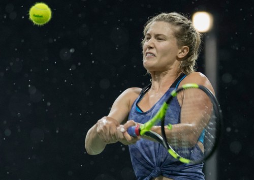 Équipe Canada - Tennis - Eugenie Bouchard - Rio 2016 Genie Bouchard pratique sous la pluie avant le début des Jeux olympiques à Rio , de Janeiro au Brésil, mardi le 2 août 2016. Photo du COC par Jason Ransom