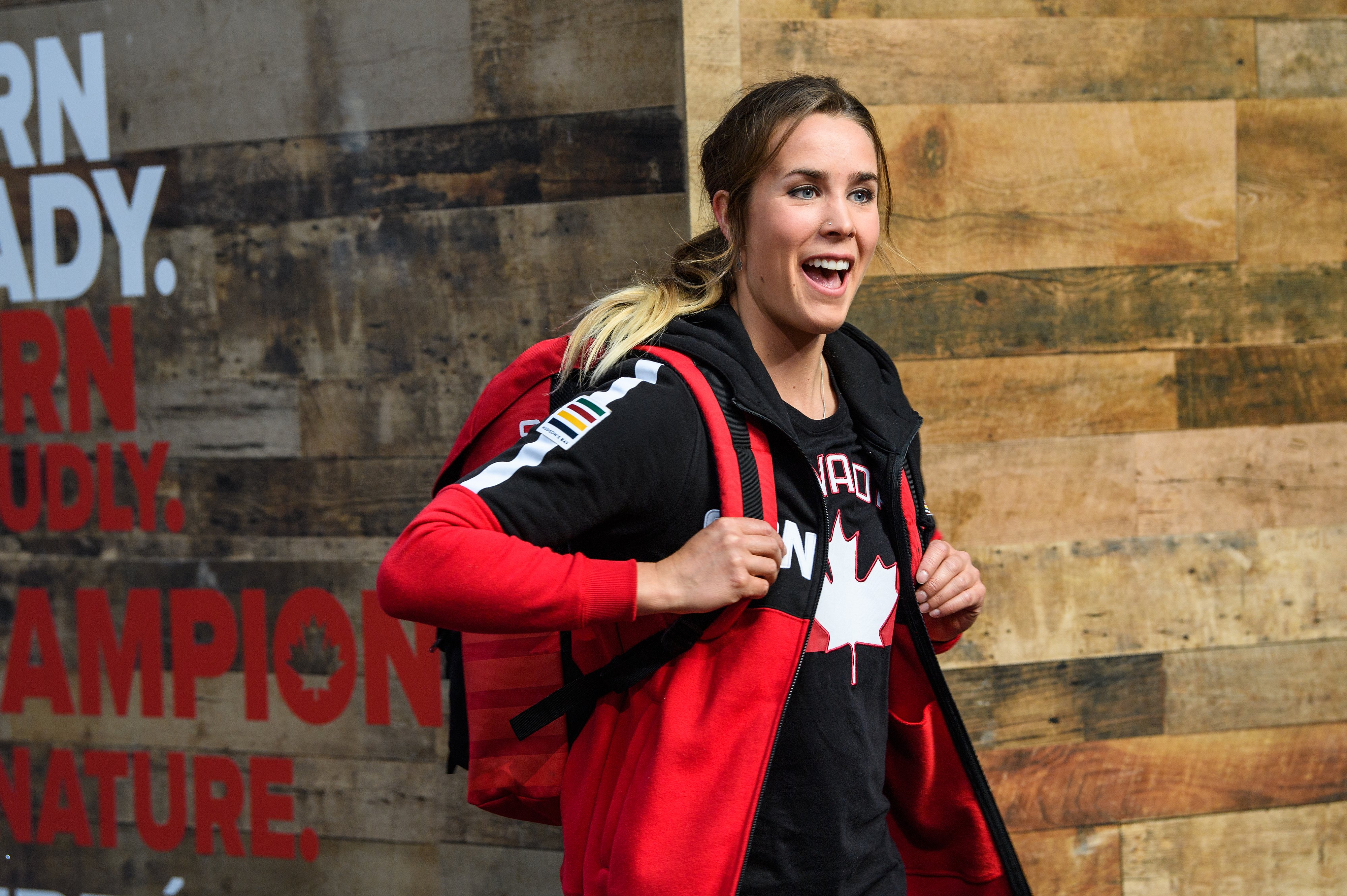 Marie-Michèle Gagnon lors du dévoilement de la collection d'Équipe Canada pour PyeongChang 2018, à Toronto, le 3 octobre 2017. (Photo : COC)