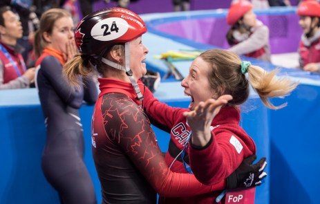 Kim Boutin Marianne St-Gelais Kim Boutin et Marianne St-Gelais célèbrent après l'annonce de la victoire de Boutin à la finale du 500 m femmes aux Jeux olympiques de PyeongChang 2018, le 13 février 2018. LA PRESSE CANADIENNE/Paul Chiasson