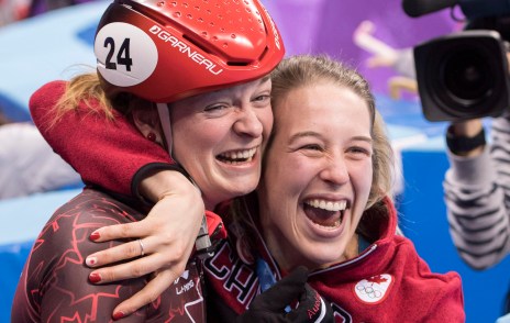 Kim Boutin Marianne St-Gelais Kim Boutin et Marianne St-Gelais célèbrent après l'annonce de la victoire de Boutin à la finale du 500 m femmes aux Jeux olympiques de PyeongChang 2018, le 13 février 2018. LA PRESSE CANADIENNE/Paul Chiasson