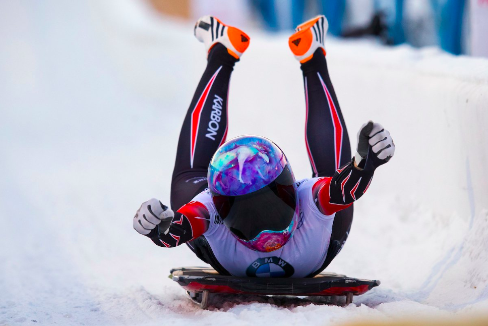 Mirela Rahneva est satisfaite de sa descente à la Coupe du monde de l'IBSF, à Calgary, le 23 février 2019. (Photo : IBSF/Twitter)