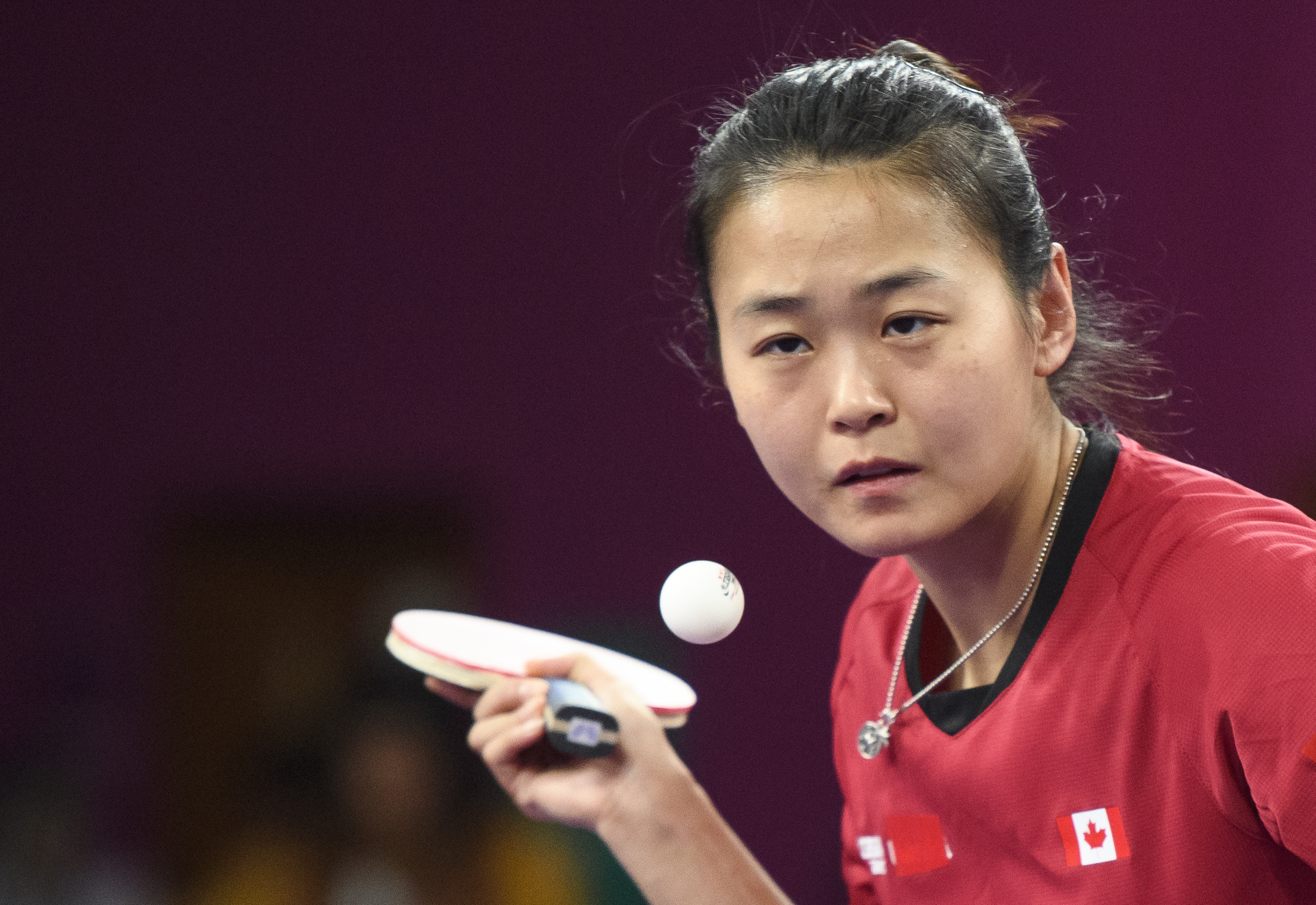 Mo Zhang et Alicia Côté du Canada contre le Guatemala en tennis de table en double dames aux Jeux Panaméricains de Lima 2019 le 4 août 2019. Photo de Christopher Morris / COC