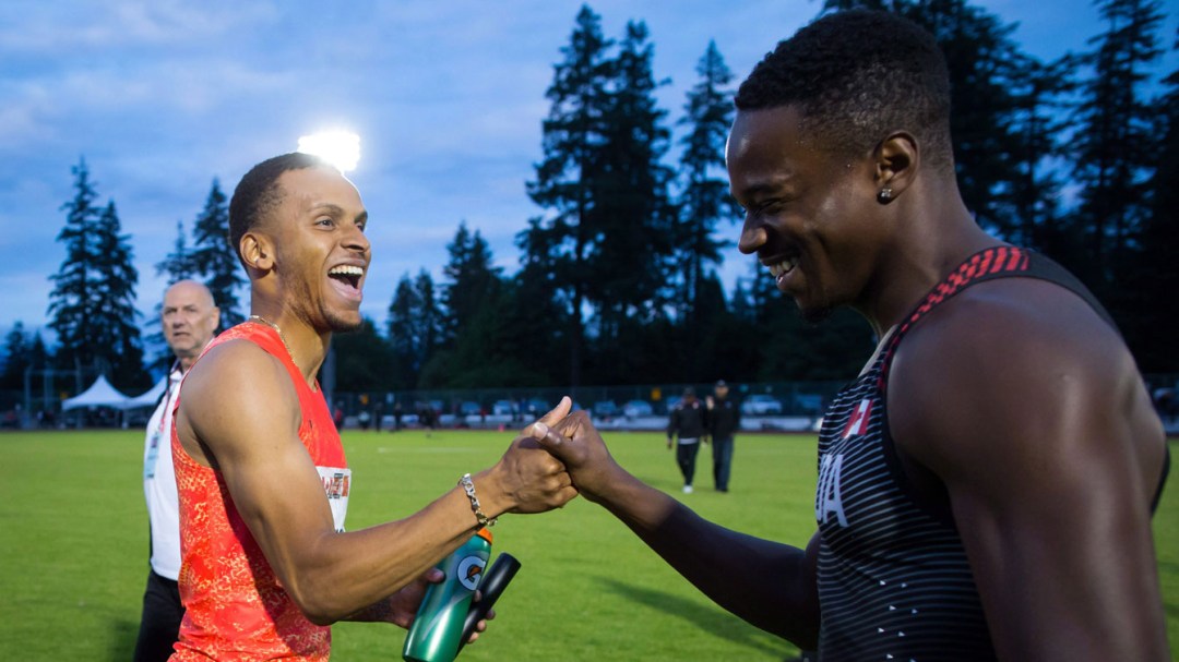 Andre De Grasse et Aaron Brown à la Classique Harry Jerome de 2018