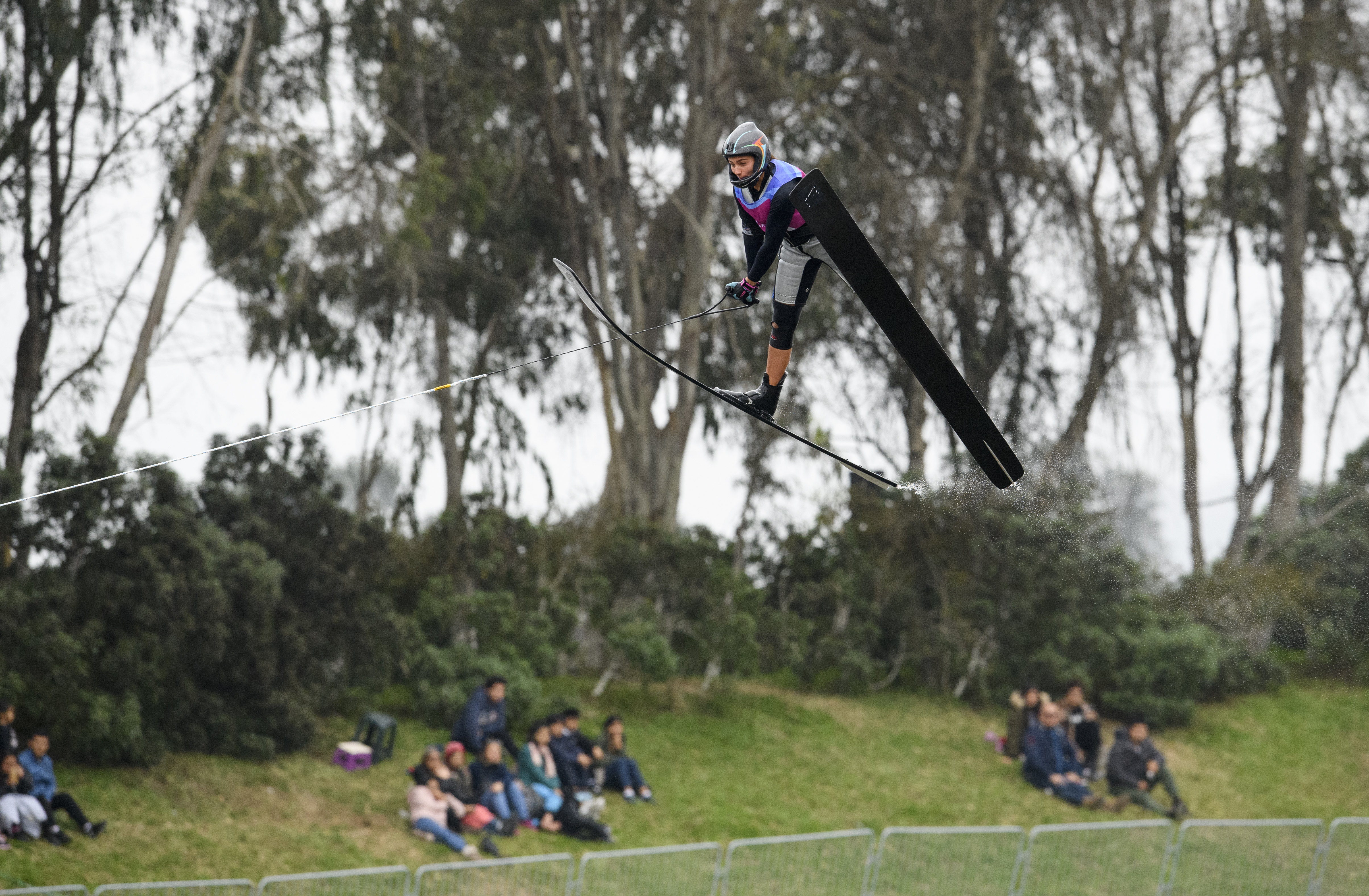 Paige Rini, du Canada, participe à la finale du saut féminin en ski nautique aux Jeux panaméricains de 2019 à Lima, le 29 juillet 2019. Photo de Vincent Ethier / COC