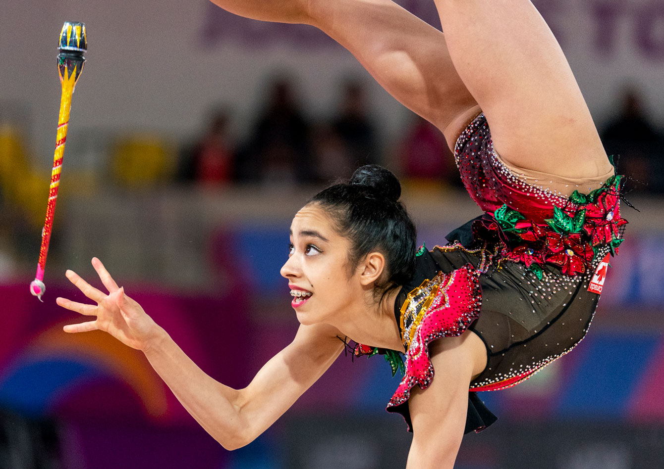 Natalie Garcia lors de l'épreuve de la massue en gymnastique rythmique aux Jeux panaméricains de Lima, au Pérou, le 3 août 2019. Photo : David Jackson/COC