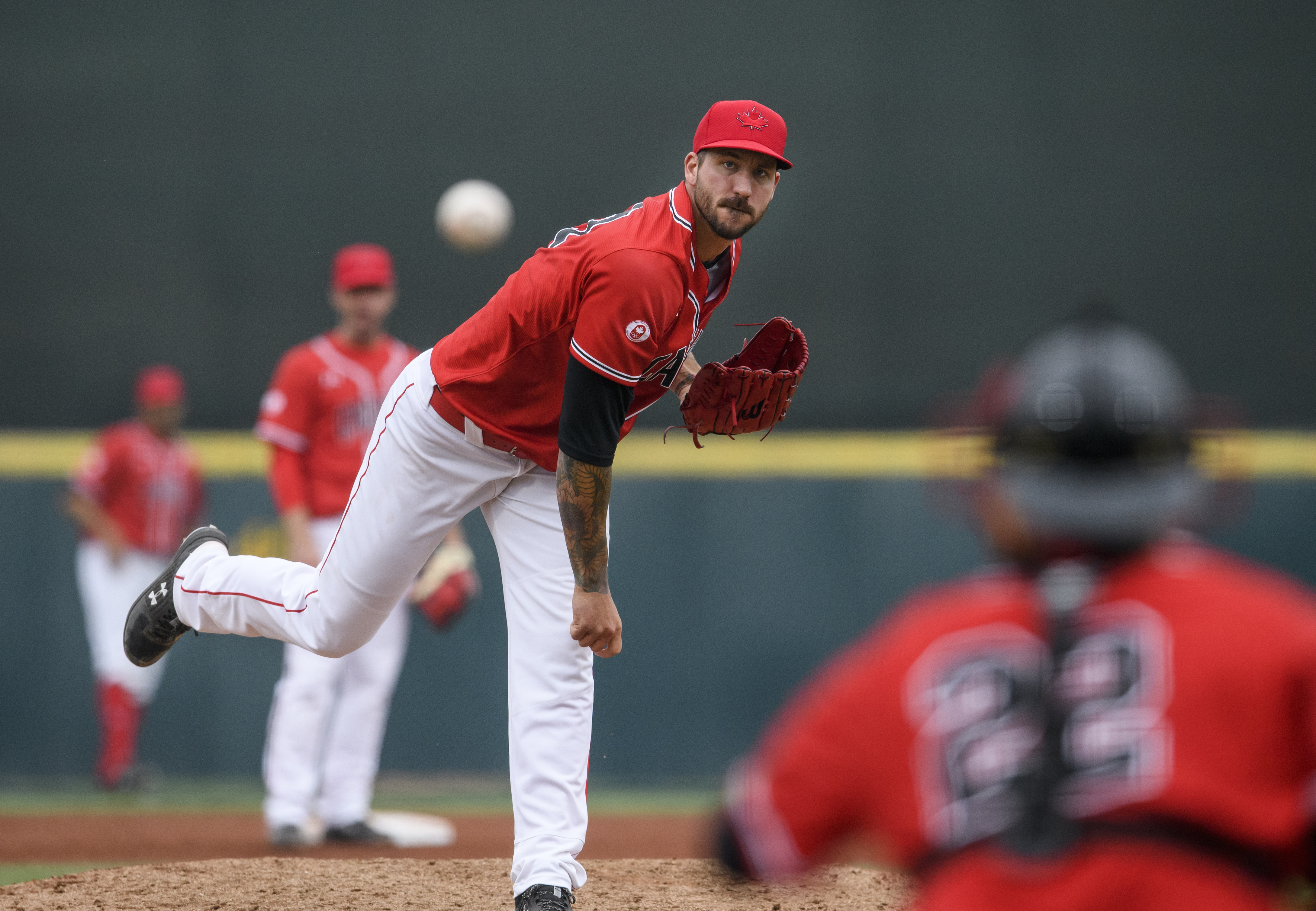 Phillippe Renaud Aumont lance une balle à Lima 2019
