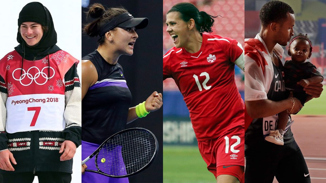 collage de Sébastien Toutant, Bianca Andreescu, Christine Sinclair et Andre De Grasse