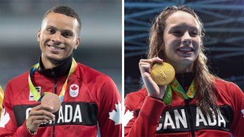 Montage d'Andre de Grasse et Penny Oleksiak à Rio