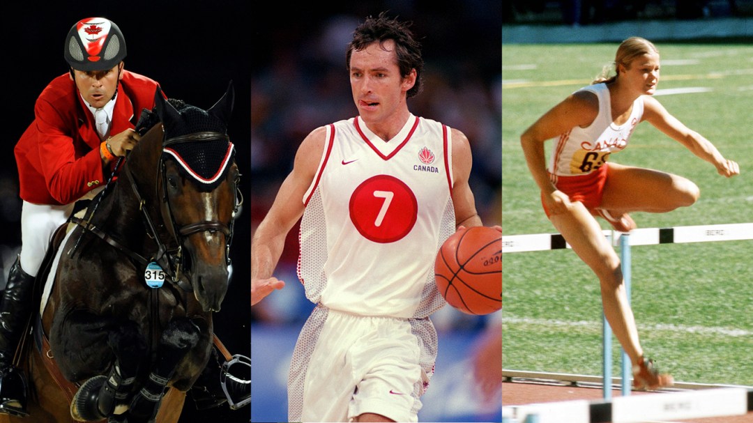 Photomontage de trois photos : Eric Lamaze, Steve Nash et Diane Jones Konihowski