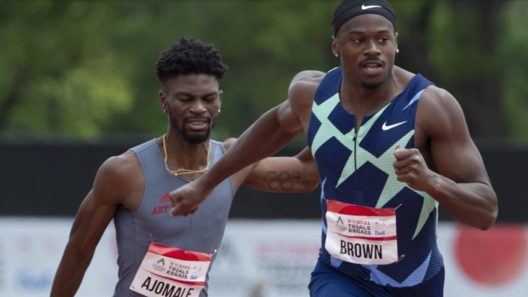 Aaron Brown en action aux Essais olympiques 2021.