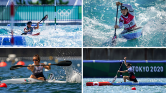 Un montage de canoë et et kayak slalom ainsi que de canoë et kayak de vitesse.