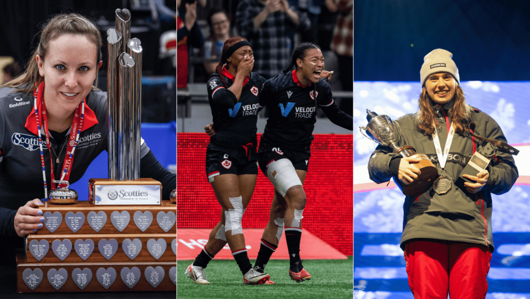 Montage photo de Rachel Homan, rugby féminin et Hallie Clarke.