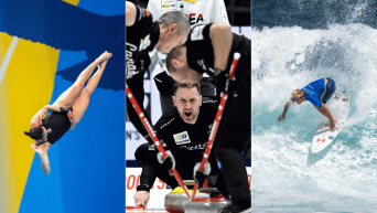 Montage photo de Pamela Ware, Brad Gushue et Cody Young.