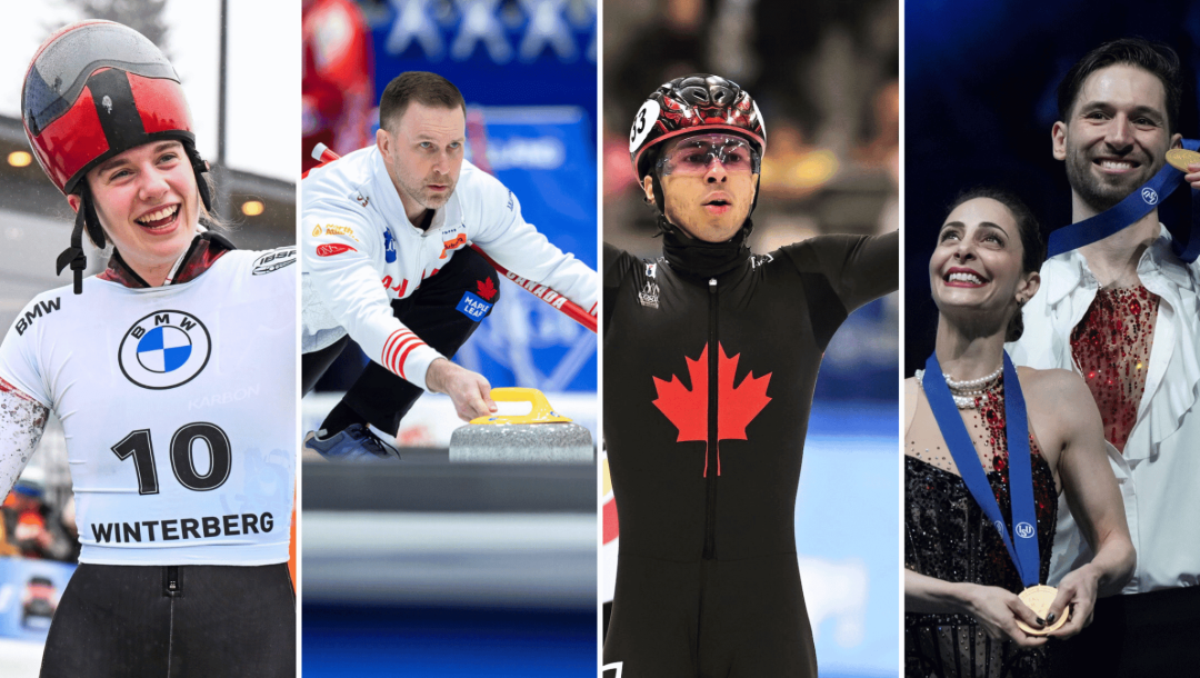 Hallie Clark, Brad Gushue, William Dandjinou, Deanna Stellato-Dudek et Maxime Deschamps.