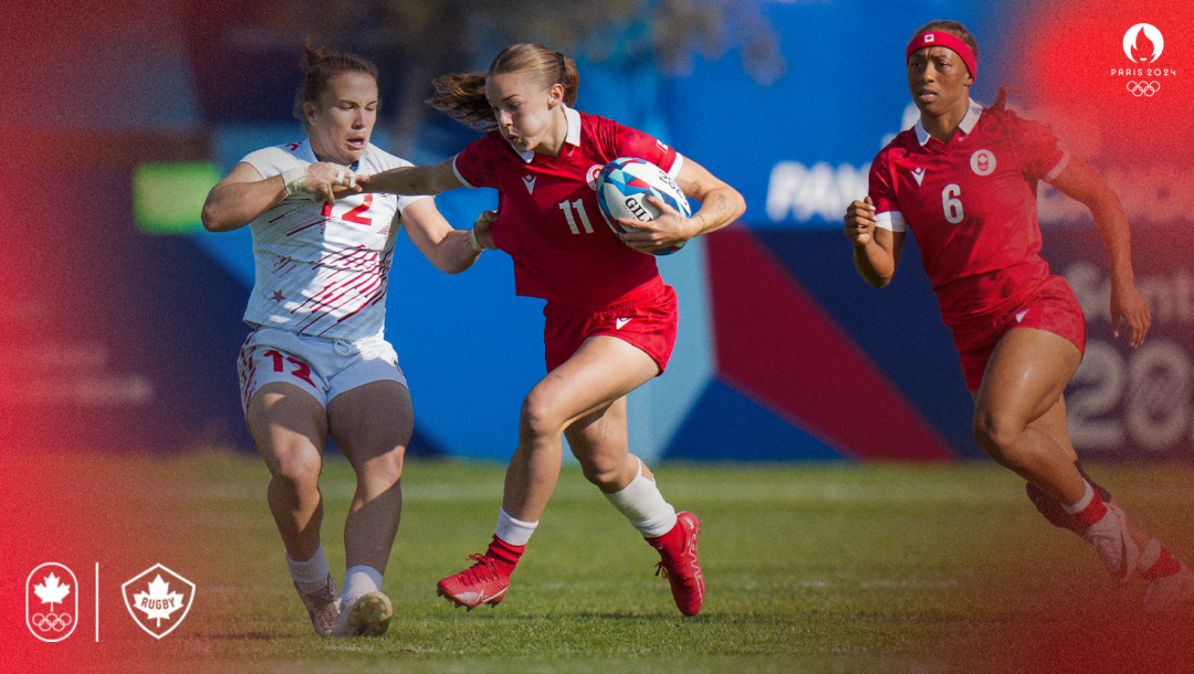 Montage photo de joueuses de rugby à sept.