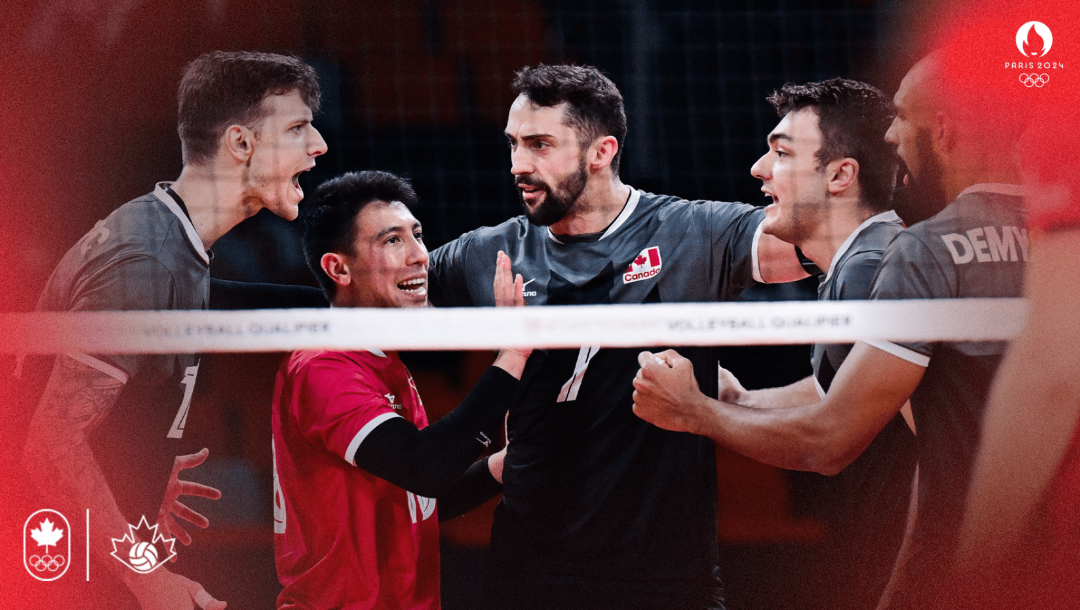 Montage photo avec des joueurs de volleyball sur le terrain.