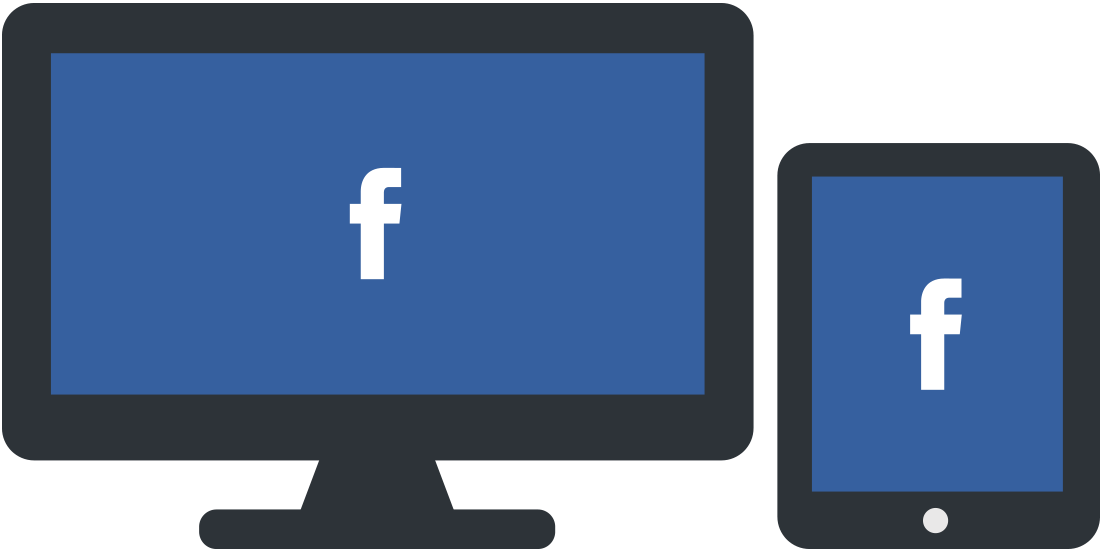 Image of Facebook icon on tablet and desktop