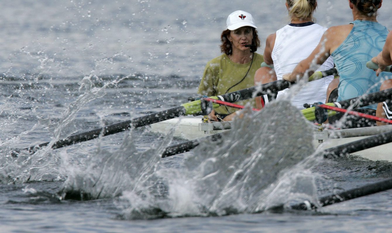 Coxswain Lesley Thompson-Willie (who has been on six Olympic teams) trains with fellow members of the womens' National Rowing Team train in Eights boat at Fanshawe Lake in London, Ontario Tuesday June12, 2007. (CP PHOTO/Dave Chidley) CANADA