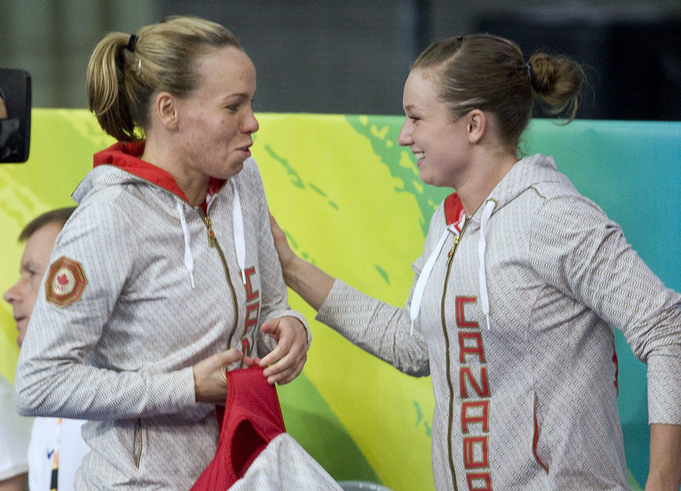 Rosie MacLennan and Karen Cockburn share a laugh