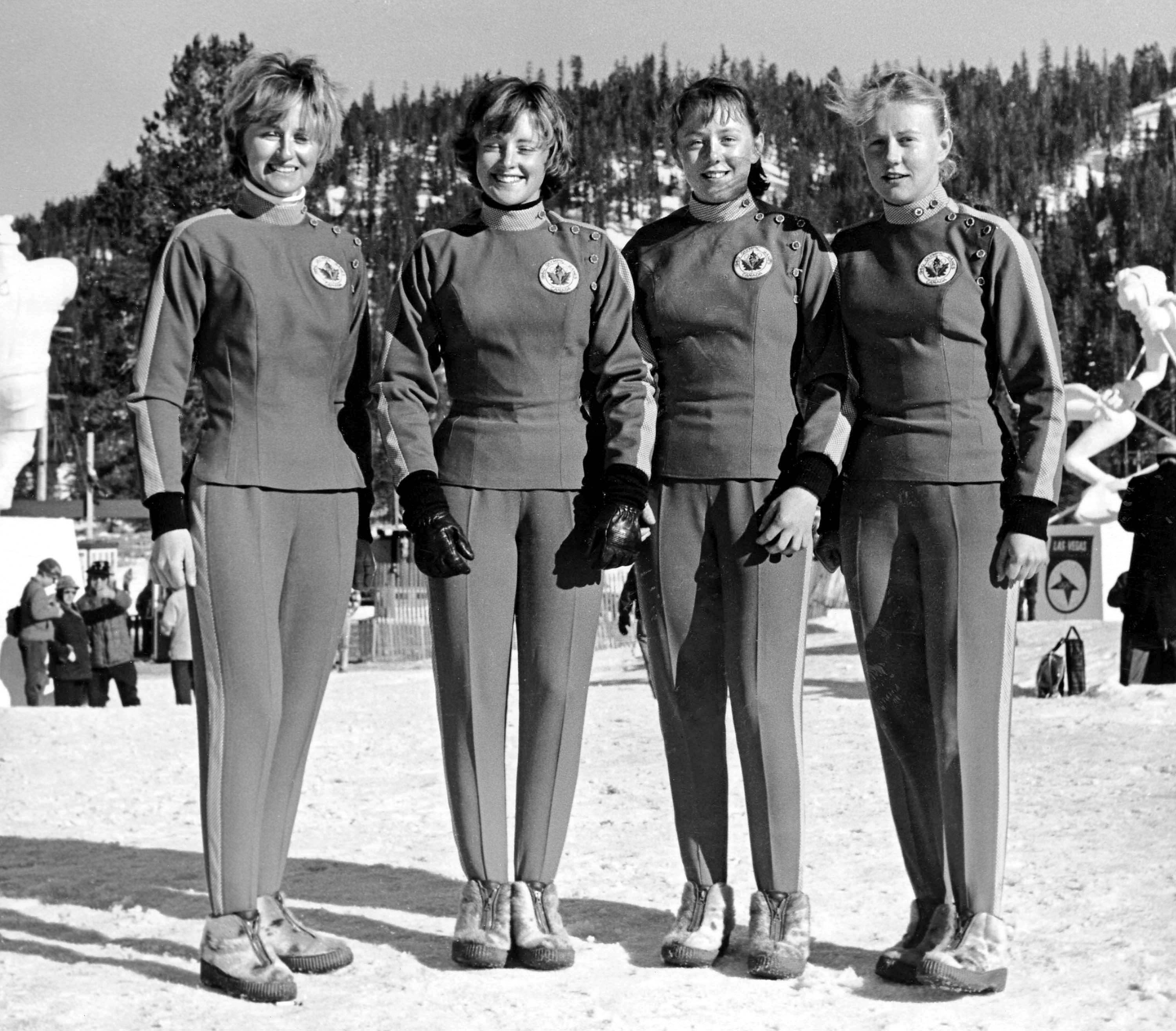 Ann Heggtveit and Nancy Holland, Nancy Greene, and Elizabeth Greene