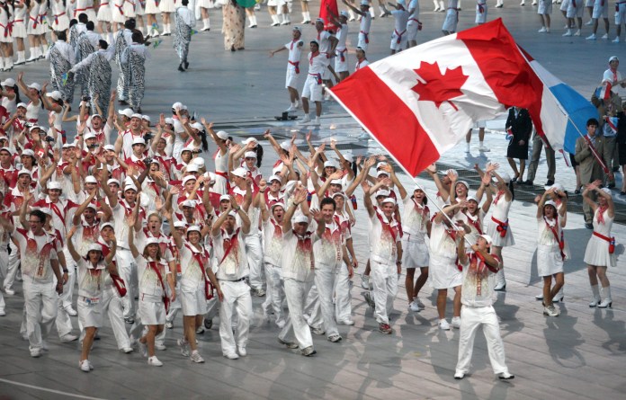 Wide shot of Team Canada walking in Beijing 2009 Opening Ceremony