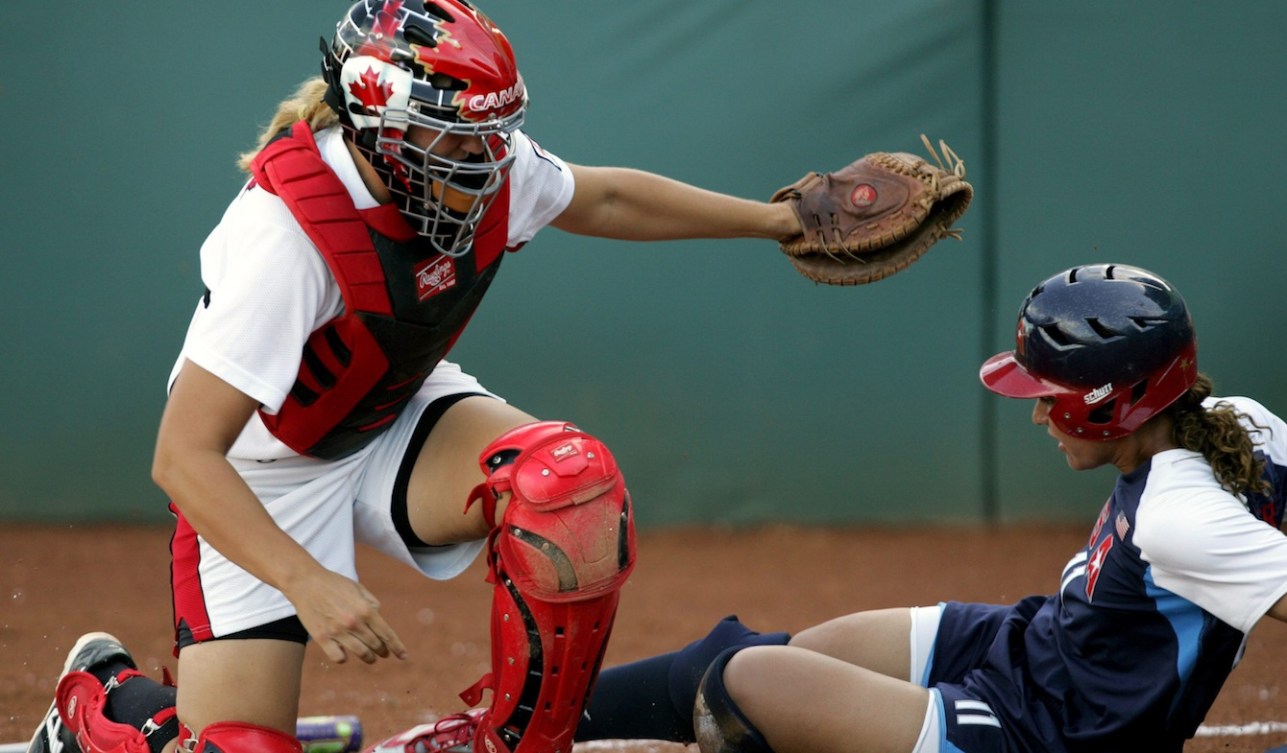Catcher Kaleigh Rafter makes a tag