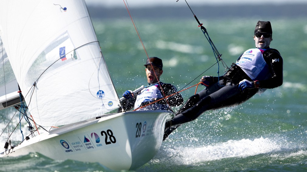 Jacob Saunders and Oliver Bone in the middle of a sailing race