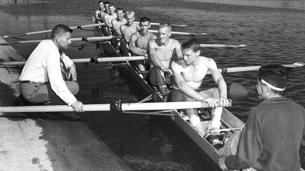 Lawrence West, second from right, with the 1954 Olympic gold medal winning eights team