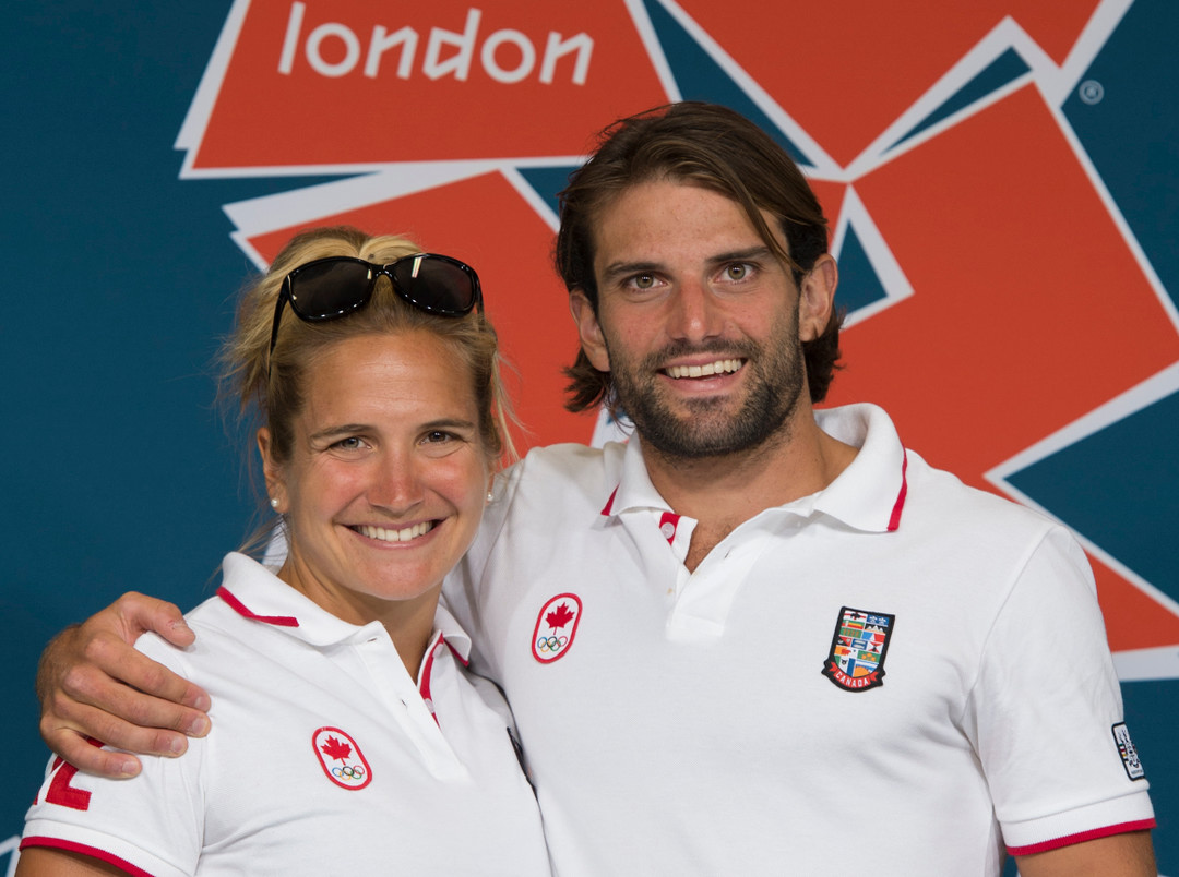 Canada's Hugues Fournel and his sister Emilie pause for a photo following a press conference for London 2012 Olympics