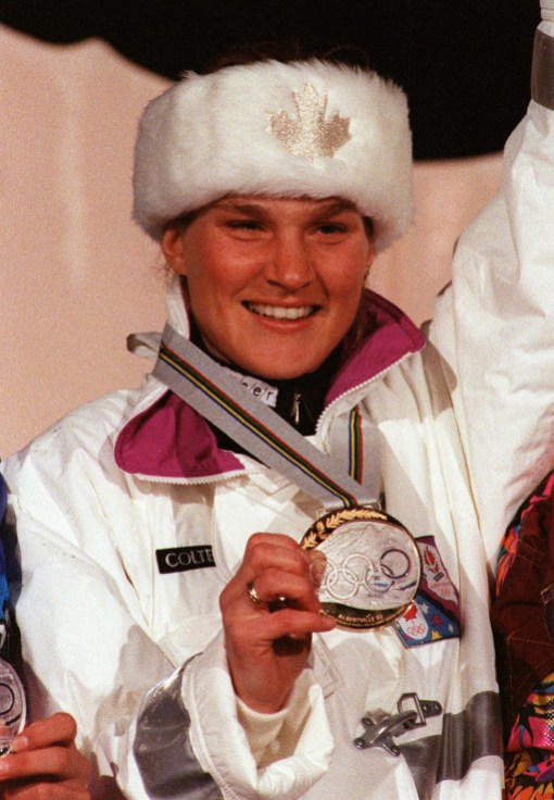 Skiing - Alpine Kerrin Lee Gartner holds her gold medal on the podium