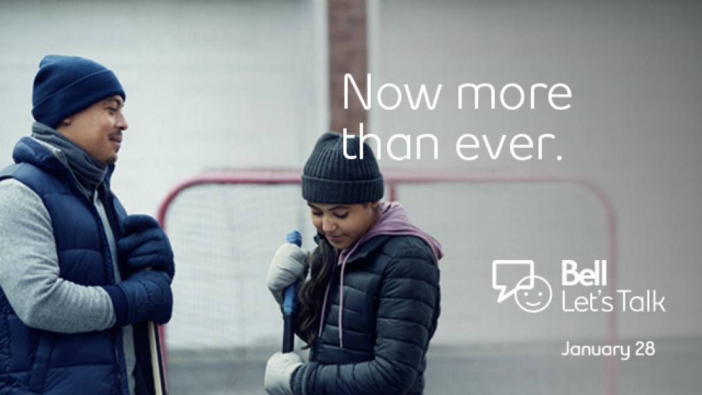 Bell Let's Talk Day ad showing a dad and daughter in front of hockey net