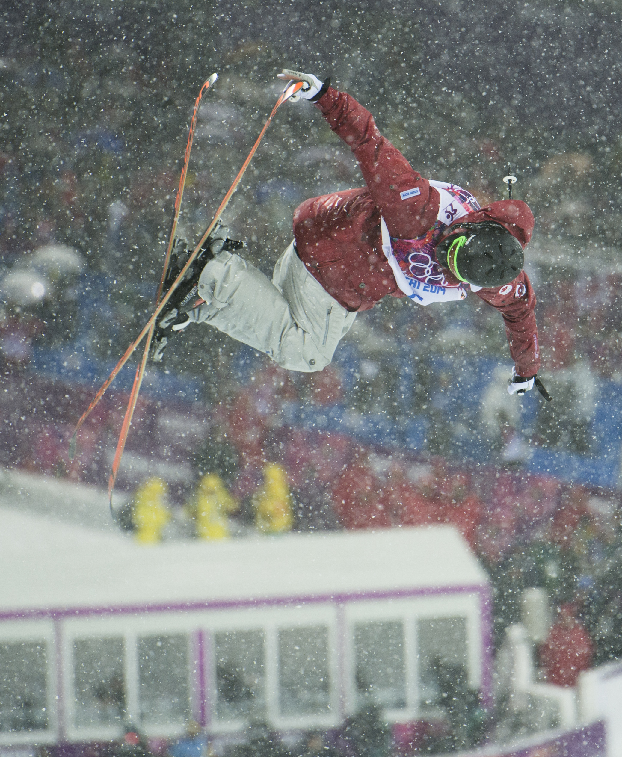 An athlete competing in ski halfpipe