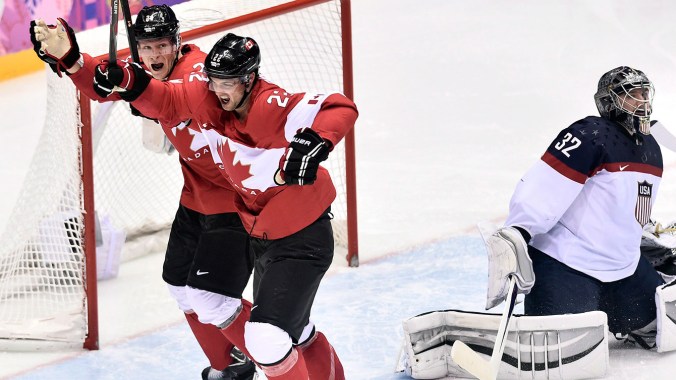 Jamie Benn Jamie Benn celebrates his semifinal-winning goal against the United States.