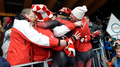 Kaillie Humphries and Heather Moyse won gold in Sochi, defending their Olympic title.