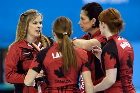 Four curlers talking