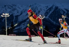 Athlete skiing
