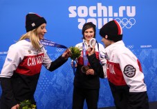 Dara Howell and Kim Lamarre with Mikaël Kingsbury