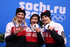 Dara Howell and Kim Lamarre with Mikaël Kingsbury